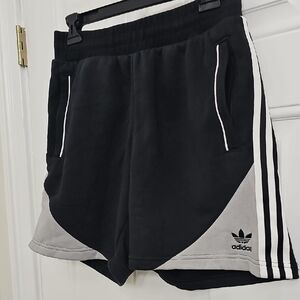 Adidas Men's Black and Gray Athletic Shorts with white stripe accents